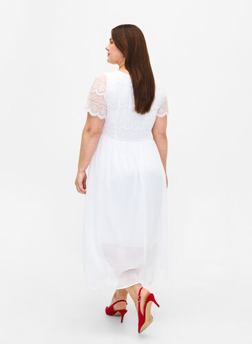 Festklänning med spets och empire-midja, Bright White, Model image number 1