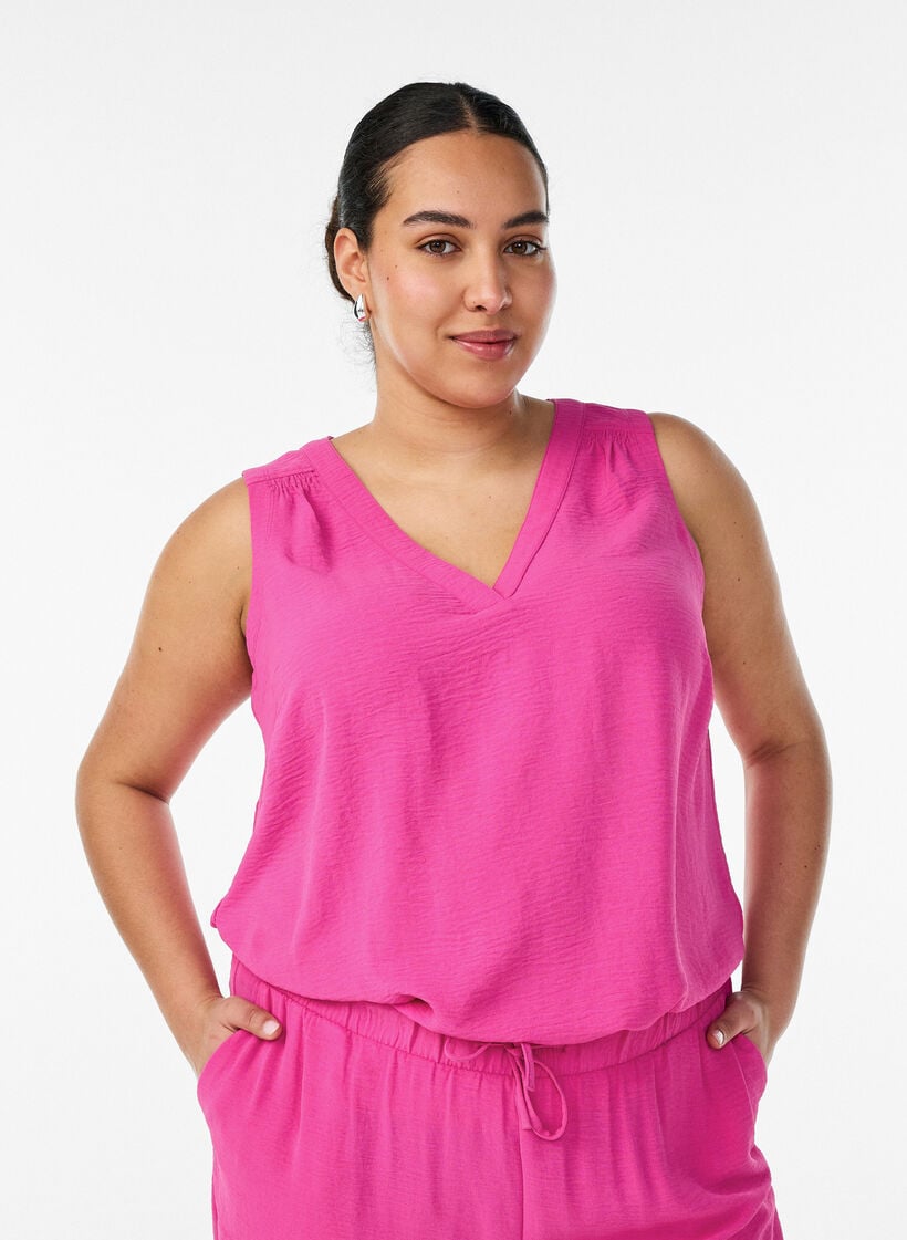 &Auml;rml&ouml;s topp med rynkdetaljer, Rosa, Model image number 0