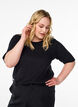 Blus i ribbad jersey med korta &auml;rmar, Svart, Model image number 0