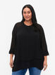 Blus med asymmetrisk fåll och 3/4-ärmar, Black, Model image number 0