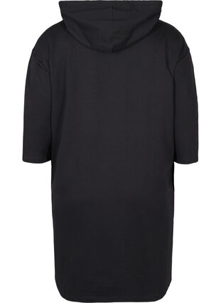 Sweatshirtklänning med 3/4 ärmar och huva, Black, Packshot image number 1