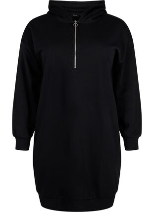 Sweatshirtklänning med huva och dragkedja, Black, Packshot image number 0