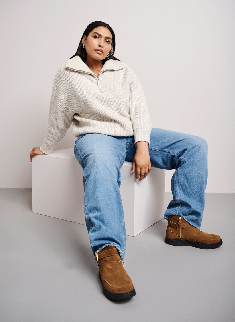 Kort stövel med bred passform i mocka, Tobacco Brown, Image image number 0