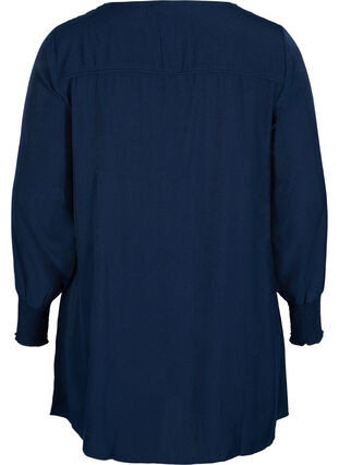Långärmad tunika med smock, Navy Blazer, Packshot image number 1