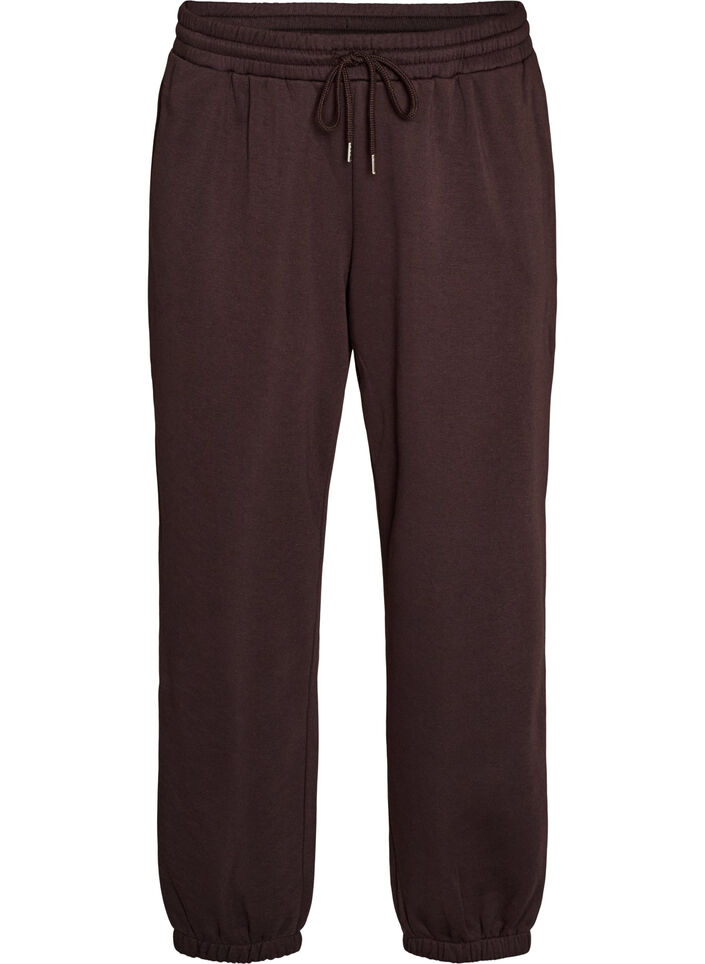 Sweatpants med h&ouml;g midja och dragsko, Brun, Packshot image number 0