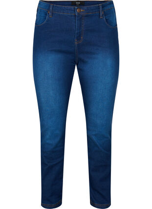 Slim fit Emily jeans med normalhög midja, Blue denim, Packshot image number 0