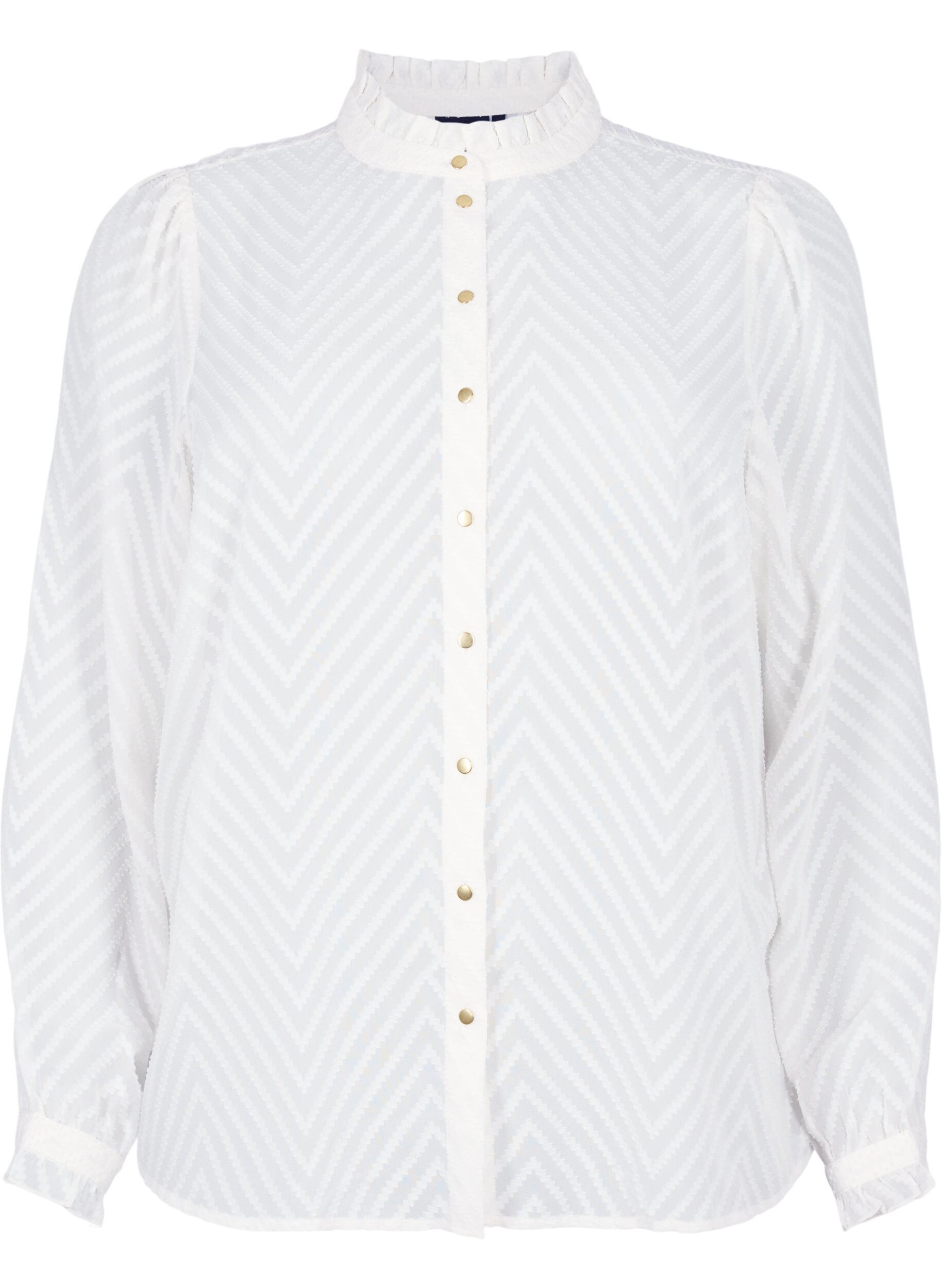 ZizziSkjortblus med volanger och m&ouml;nstrad textur, Snow White, Packshot image number 0