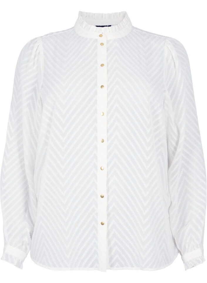 Skjortblus med volanger och mönstrad textur, Snow White, Packshot image number 0