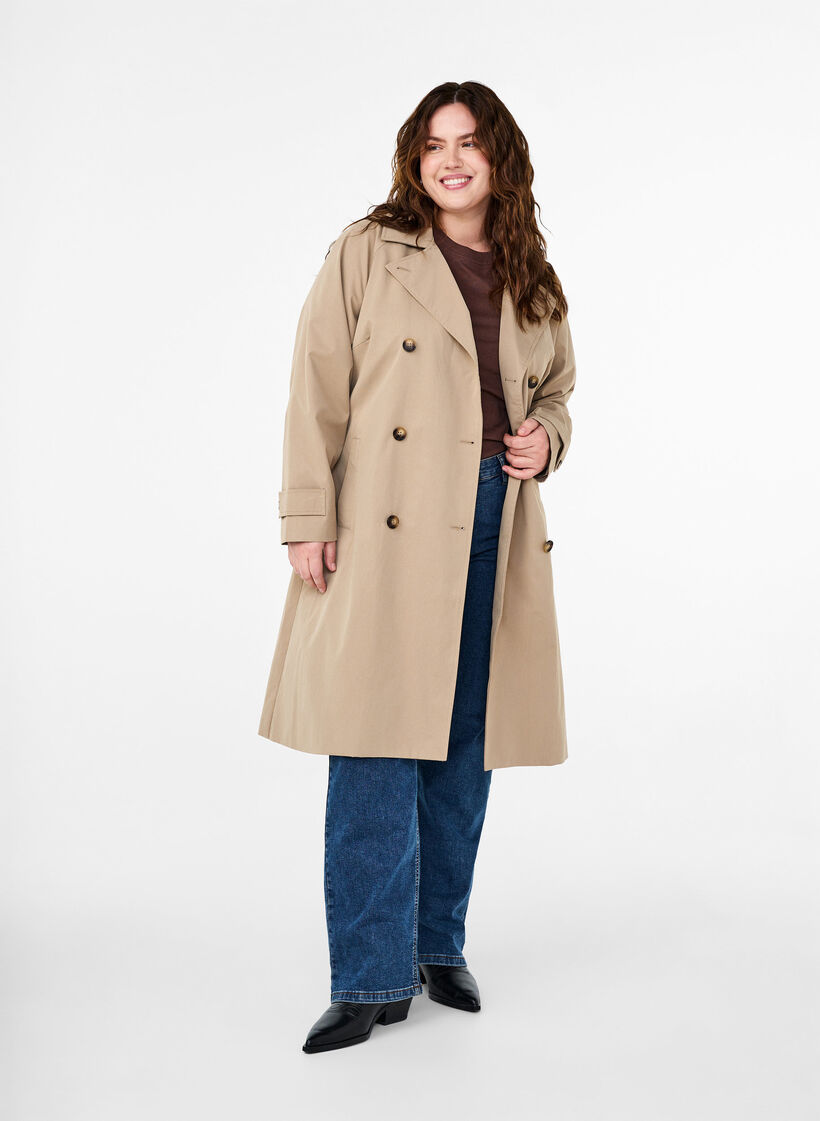 Klassisk lång trenchcoat med bälte, Chinchilla, Model image number 3