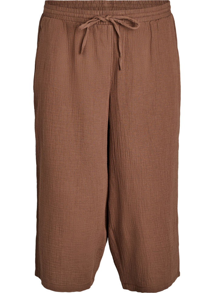Culotte-byxor i bomullsmuslin med h&ouml;g midja, Brun, Packshot image number 0