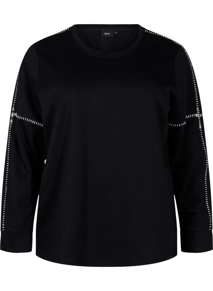 Sweatshirt med kontrastsömmar, Black, Packshot image number 0