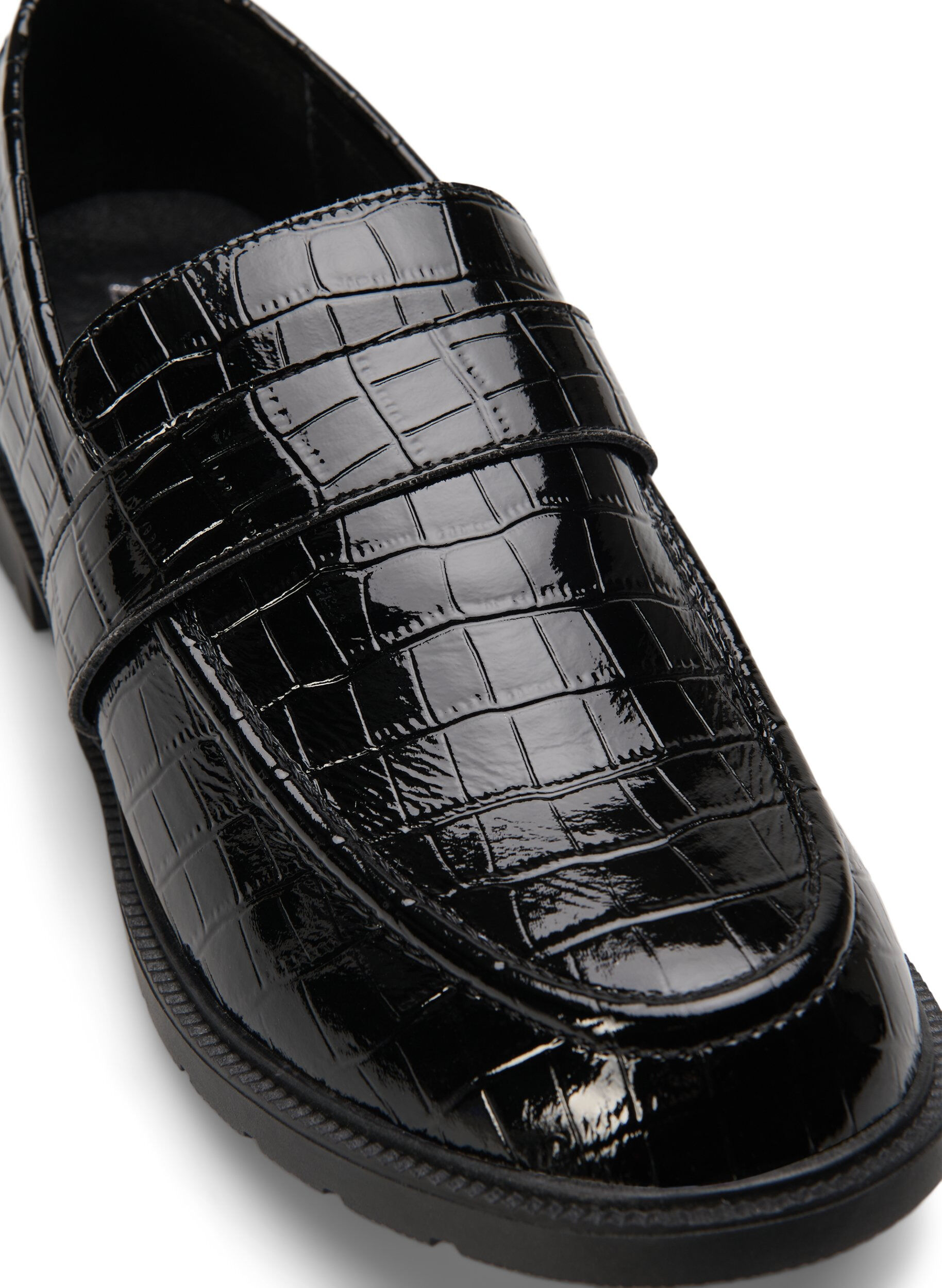 Zizzi Croco-loafers i l&auml;der med bred passform, Black, Packshot image number 3