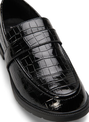 Croco-loafers i läder med bred passform, Black, Packshot image number 3