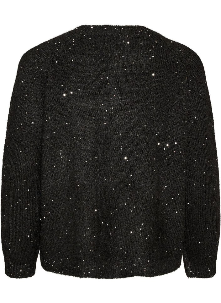 Cardigan med paljetter och knappar, Svart, Packshot image number 1