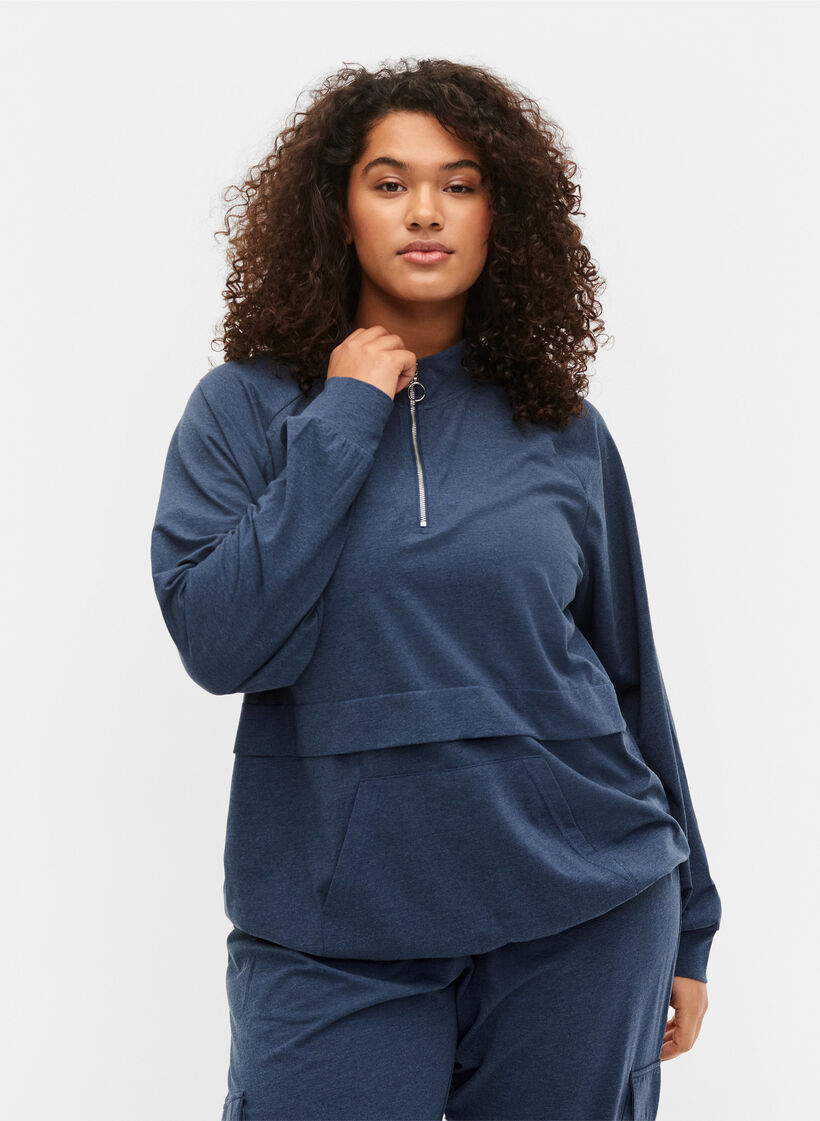 Sweatshirt med dragkedja och ficka, Insignia Blue Mel. , Model