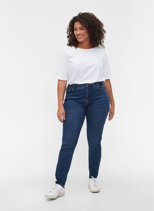 Amy jeans med hög midja och stretchteknologi, Blue denim, Model image number 0