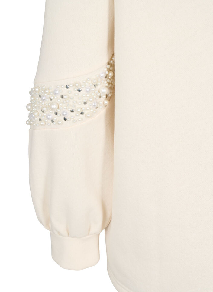 Sweatshirt med pärldetaljer, Buttercream, Packshot image number 3