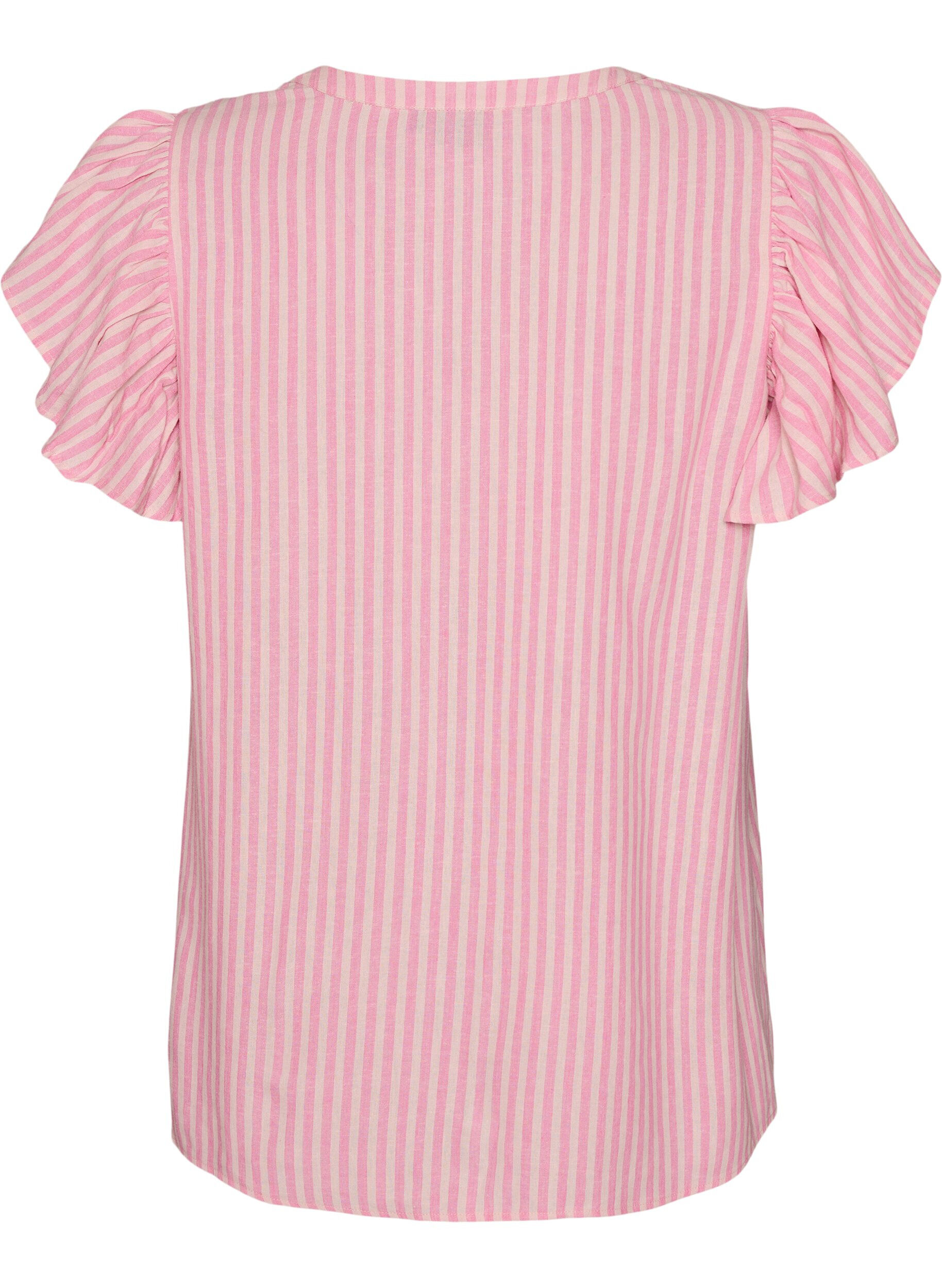 ZizziBlus i viskos och linne med volang&auml;rmar, Rosa, Packshot image number 1