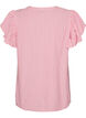 Blus i viskos och linne med volang&auml;rmar, Rosa, Packshot image number 1