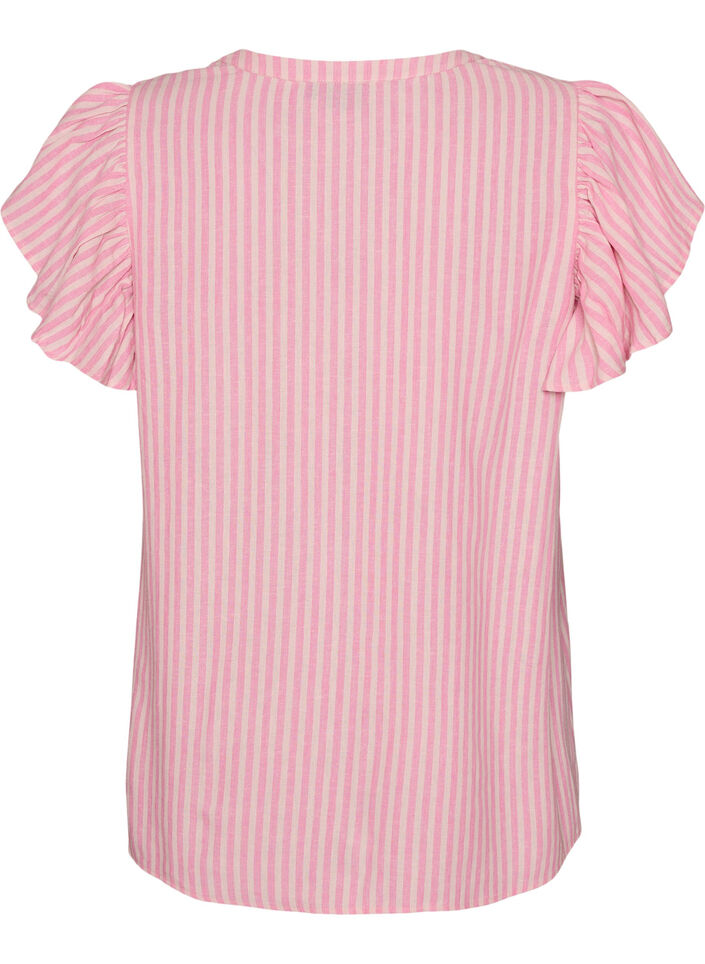 Blus i viskos och linne med volang&auml;rmar, Rosa, Packshot image number 1