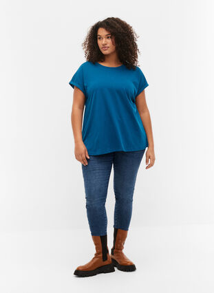 Kortärmad t-shirt i bomullsmix, Petrol Blue, Model image number 2