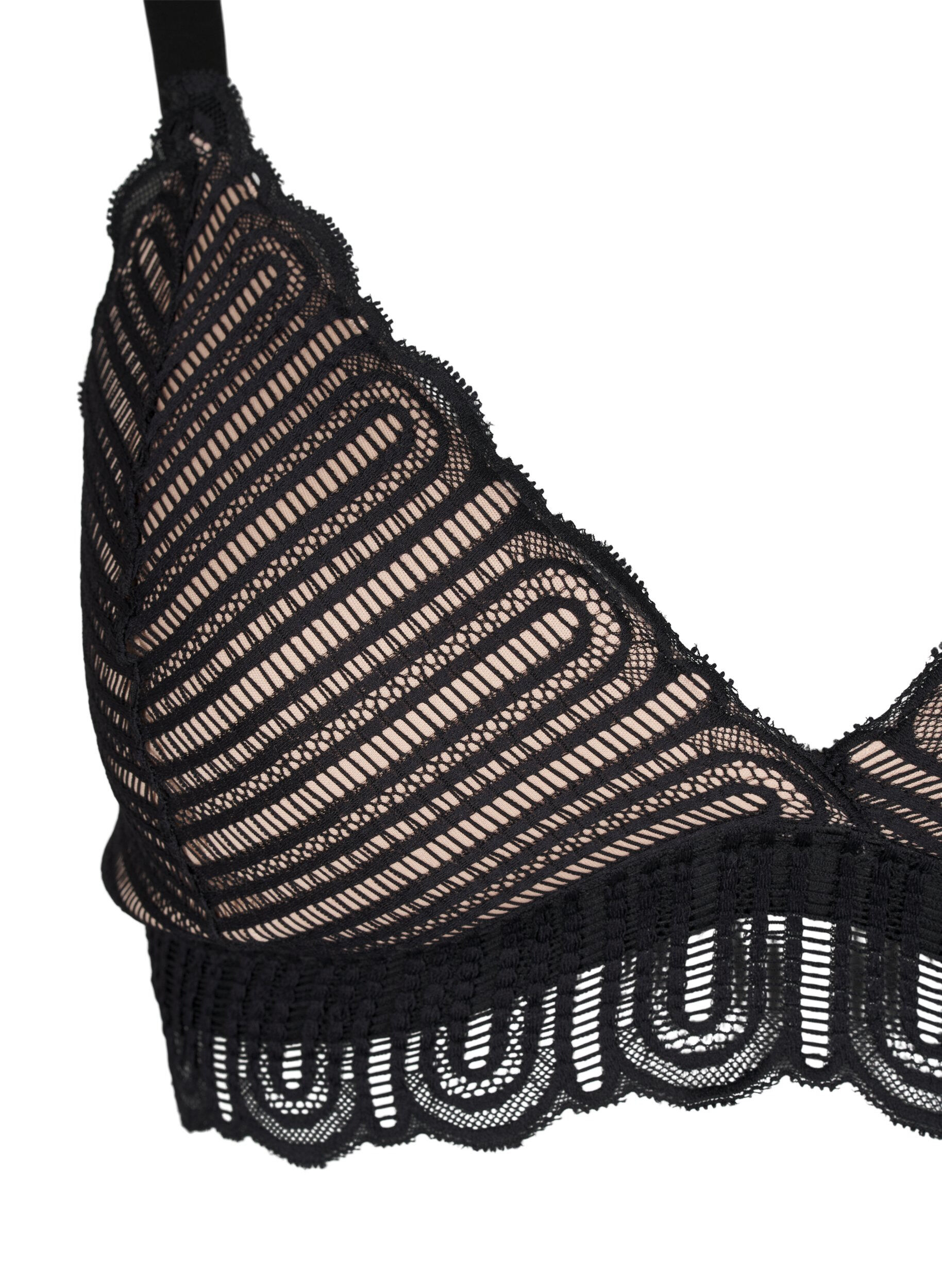Zizzi Bralette med spets och mjuk vaddering, Svart, Packshot image number 3