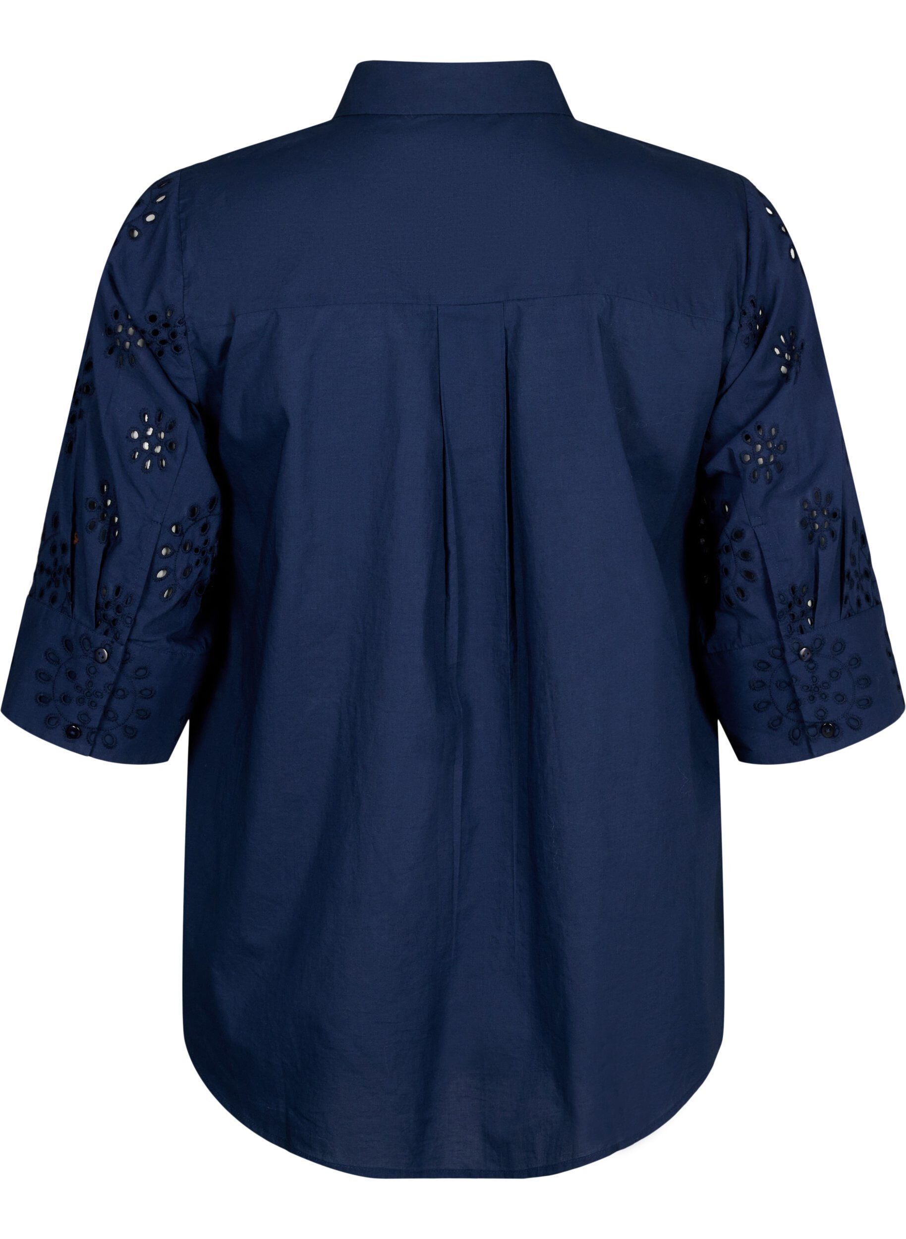 Zizzi Skjortblus med anglaise-broderier och trekvarts&auml;rmar, Navy Blazer, Packshot image number 1