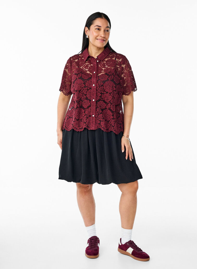 Kort ballongkjol med resår i midjan, Svart, Model image number 1