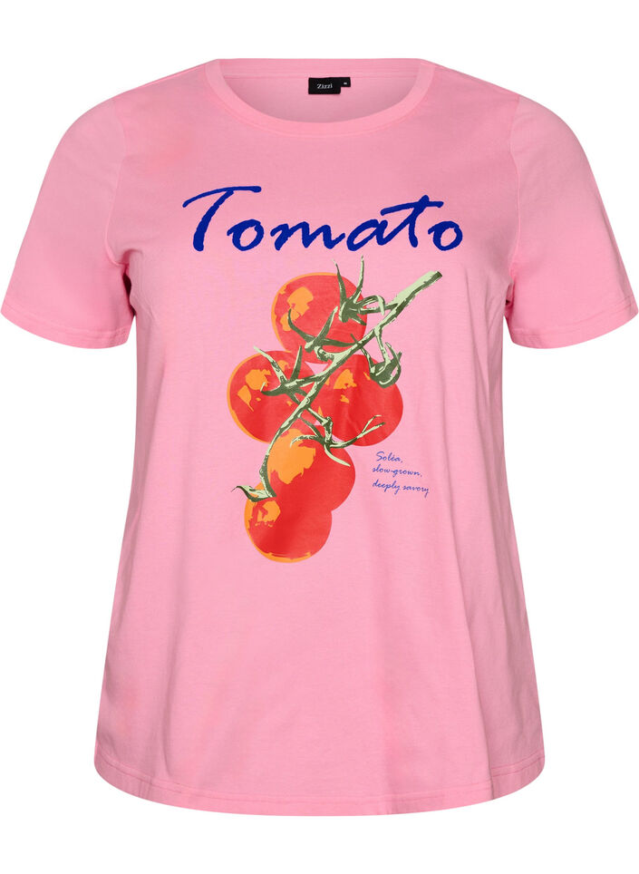 T-shirt i ekologisk bomull med tomat-tryck, Rosa, Packshot image number 0