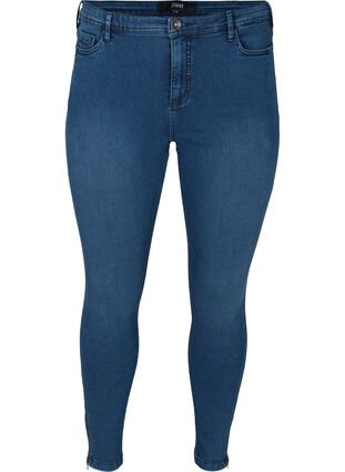Cropped Amy Jeans med hög midja och dragkedja, Dark blue denim, Packshot image number 0