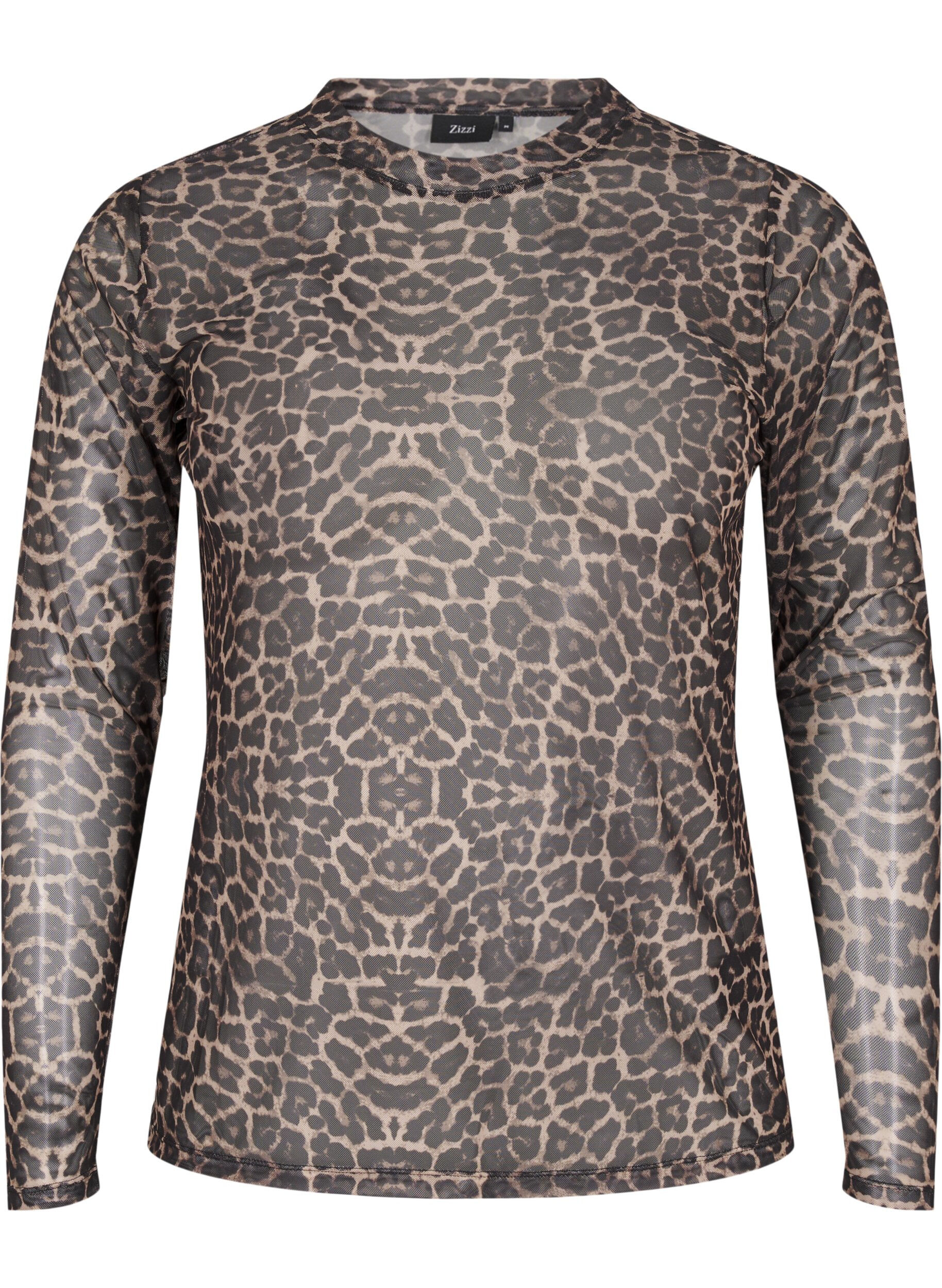 Zizzi Meshblus med leopardm&ouml;nster, Brun, Packshot image number 0