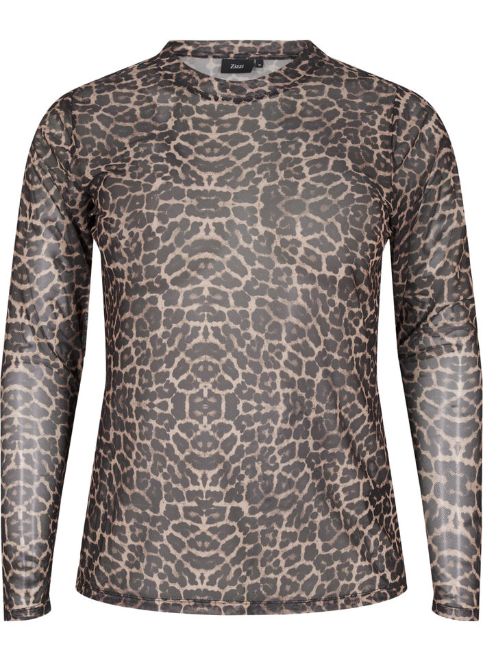 Meshblus med leopardmönster, Brun, Packshot image number 0