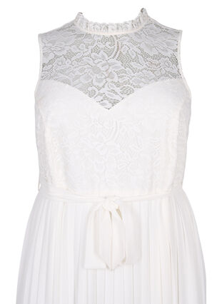 Ärmlös klänning med spets och veck, Bright White, Packshot image number 2