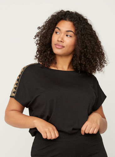 Kortärmad t-shirt med paljetter, Black, Model image number 0