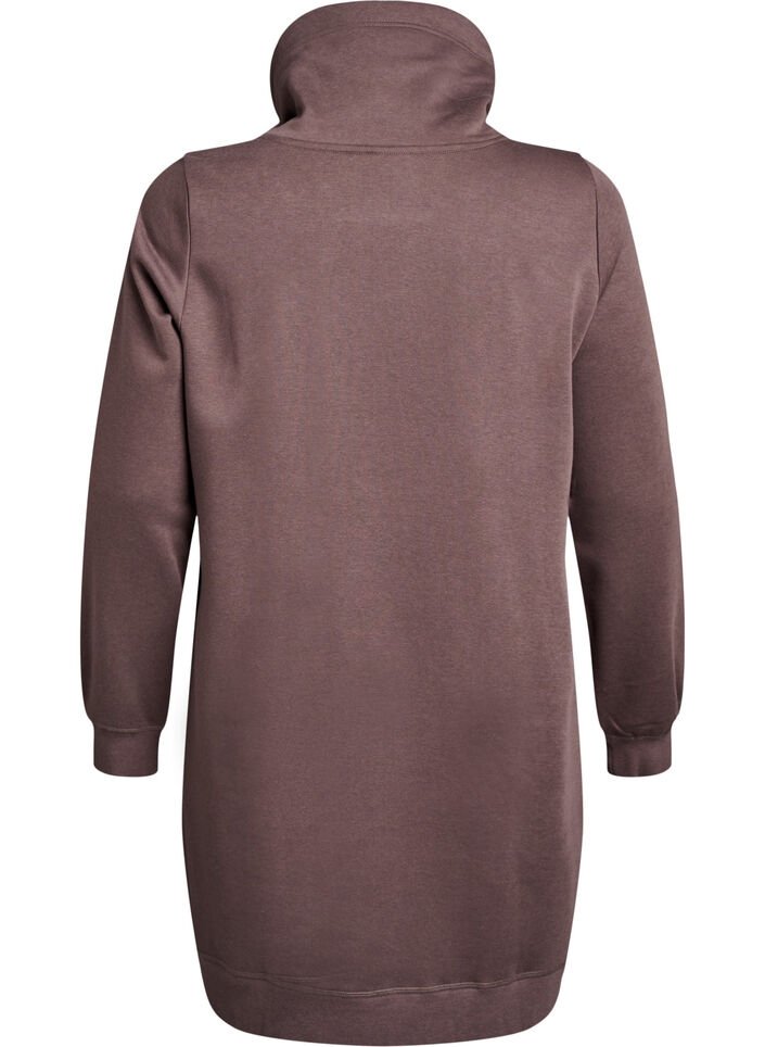 Kort sweatshirtkl&auml;nning med h&ouml;g krage och fickor, Brun, Packshot image number 1