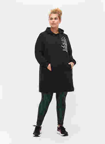 Lång sweatshirt med huva och fickor, Black, Model image number 2