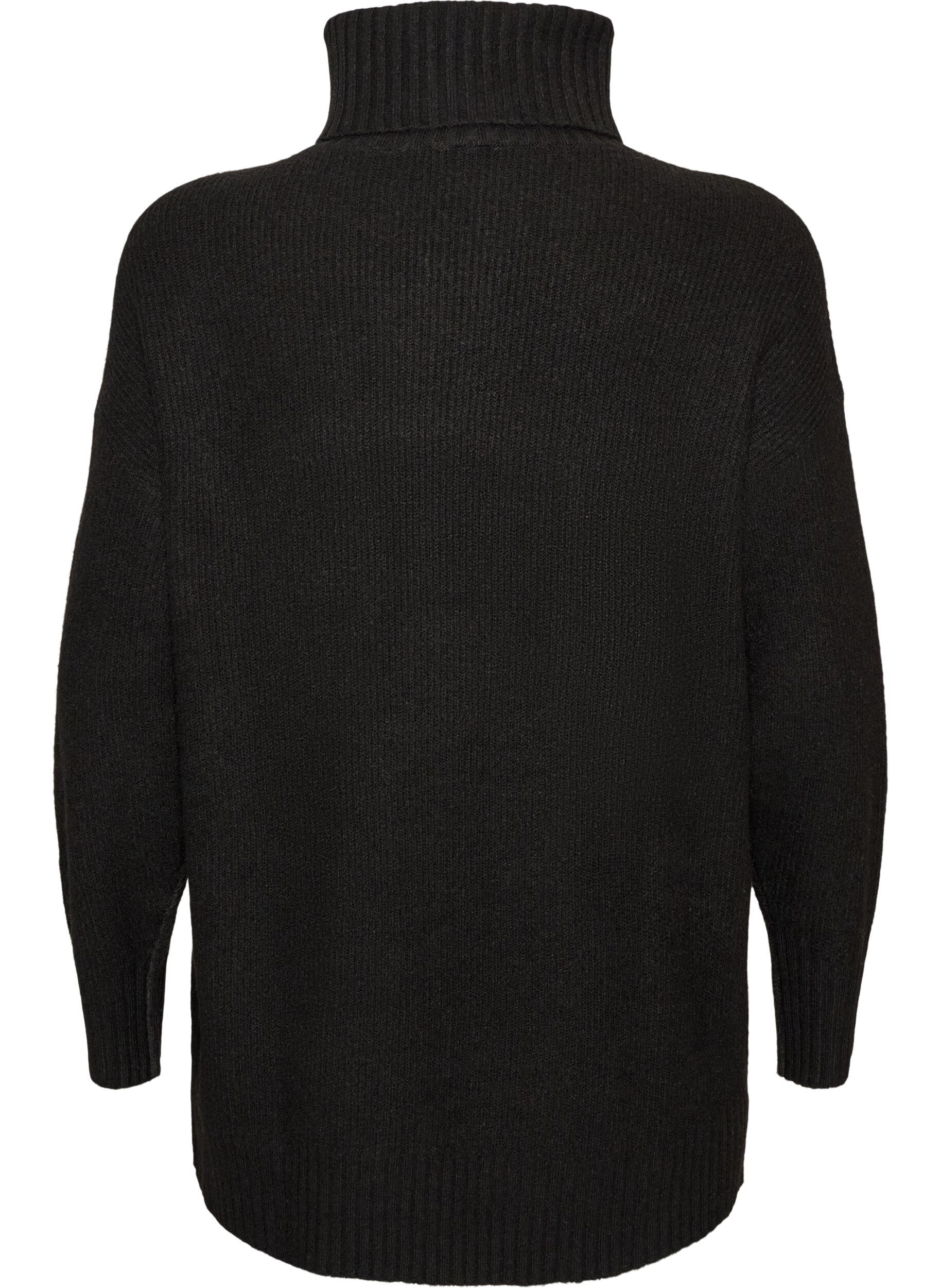 ZizziL&ouml;st stickad tr&ouml;ja med polokrage, Svart, Packshot image number 1