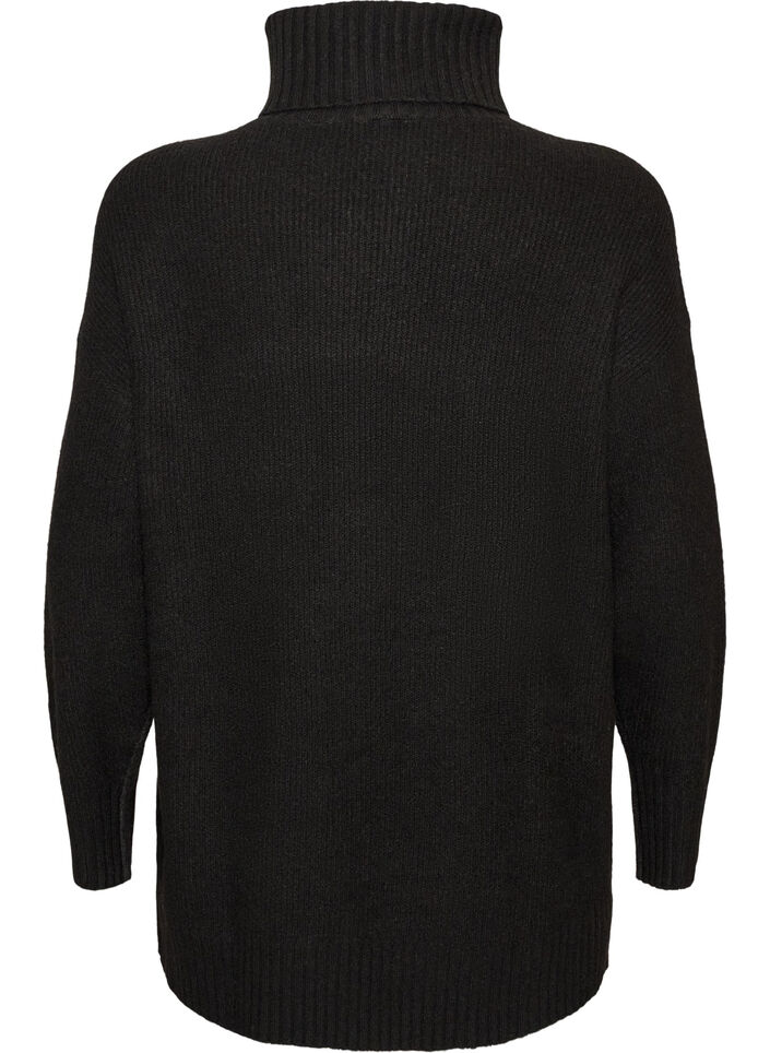 L&ouml;st stickad tr&ouml;ja med polokrage, Svart, Packshot image number 1