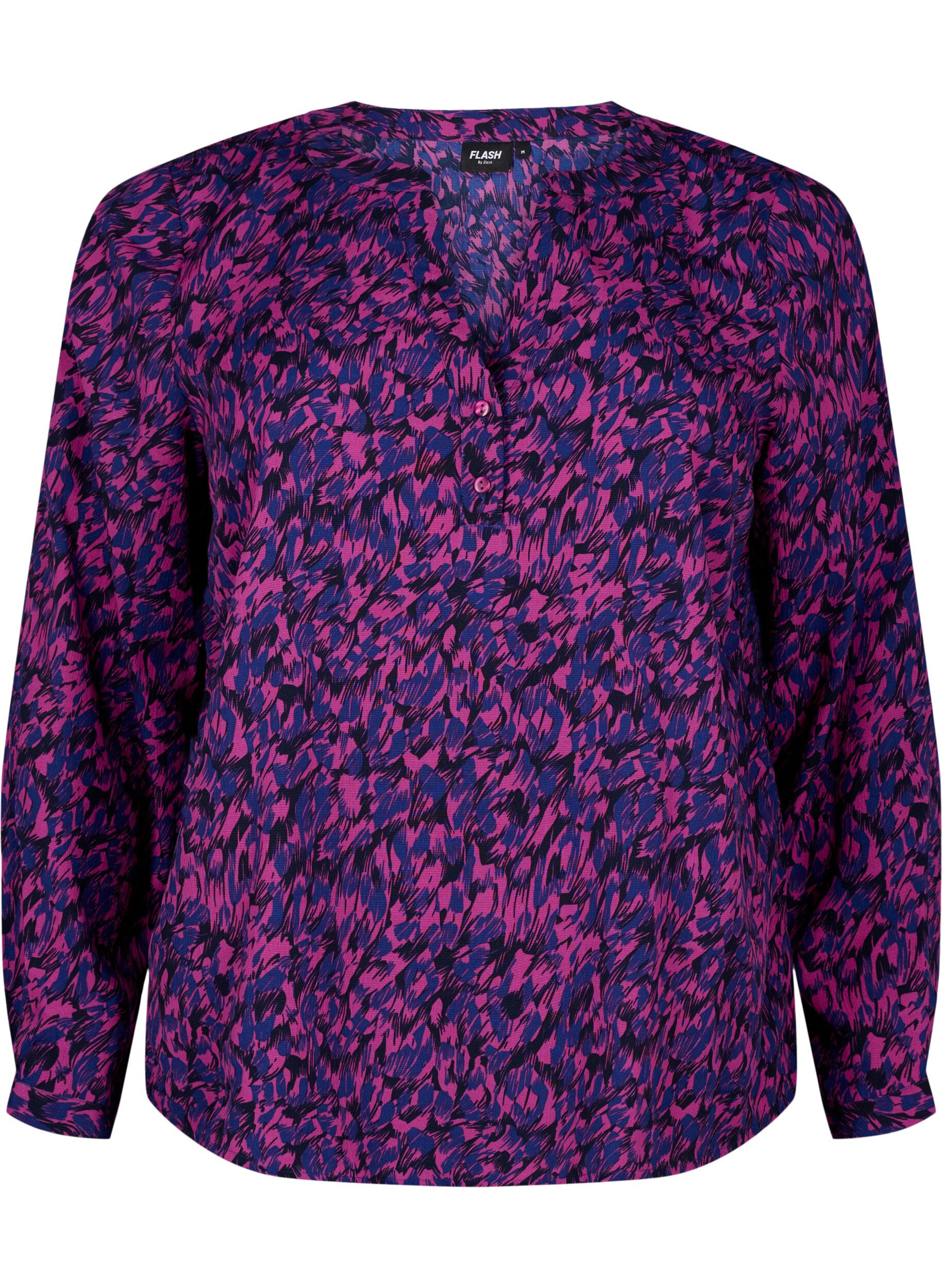 Zizzi FLASH - L&aring;ng&auml;rmad blus med tryck, Pink Blue AOP, Packshot image number 0