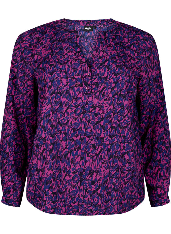 FLASH - Långärmad blus med tryck, Pink Blue AOP, Packshot image number 0