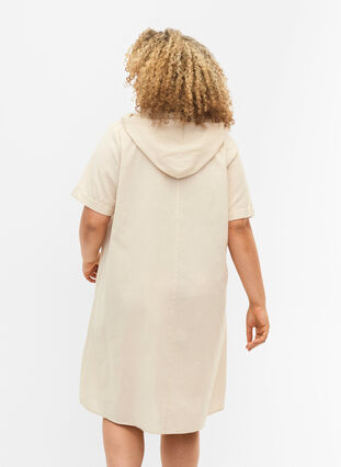Kortärmad klänning med huva, Sandshell, Model image number 1