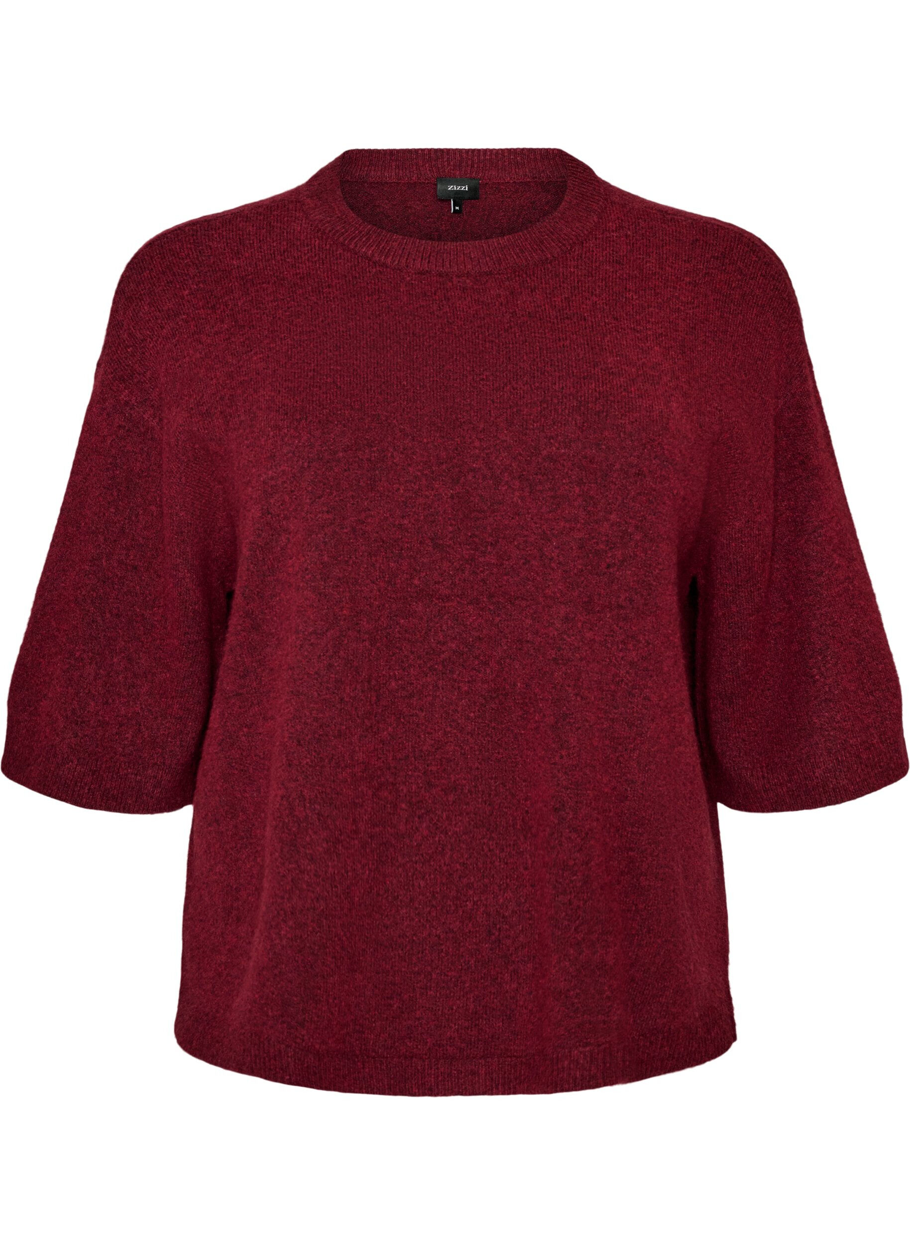 ZizziL&ouml;st stickad blus med korta &auml;rmar, R&ouml;d, Packshot image number 0