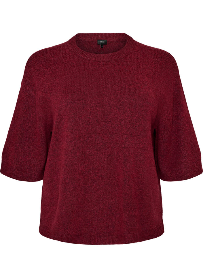 L&ouml;st stickad blus med korta &auml;rmar, R&ouml;d, Packshot image number 0