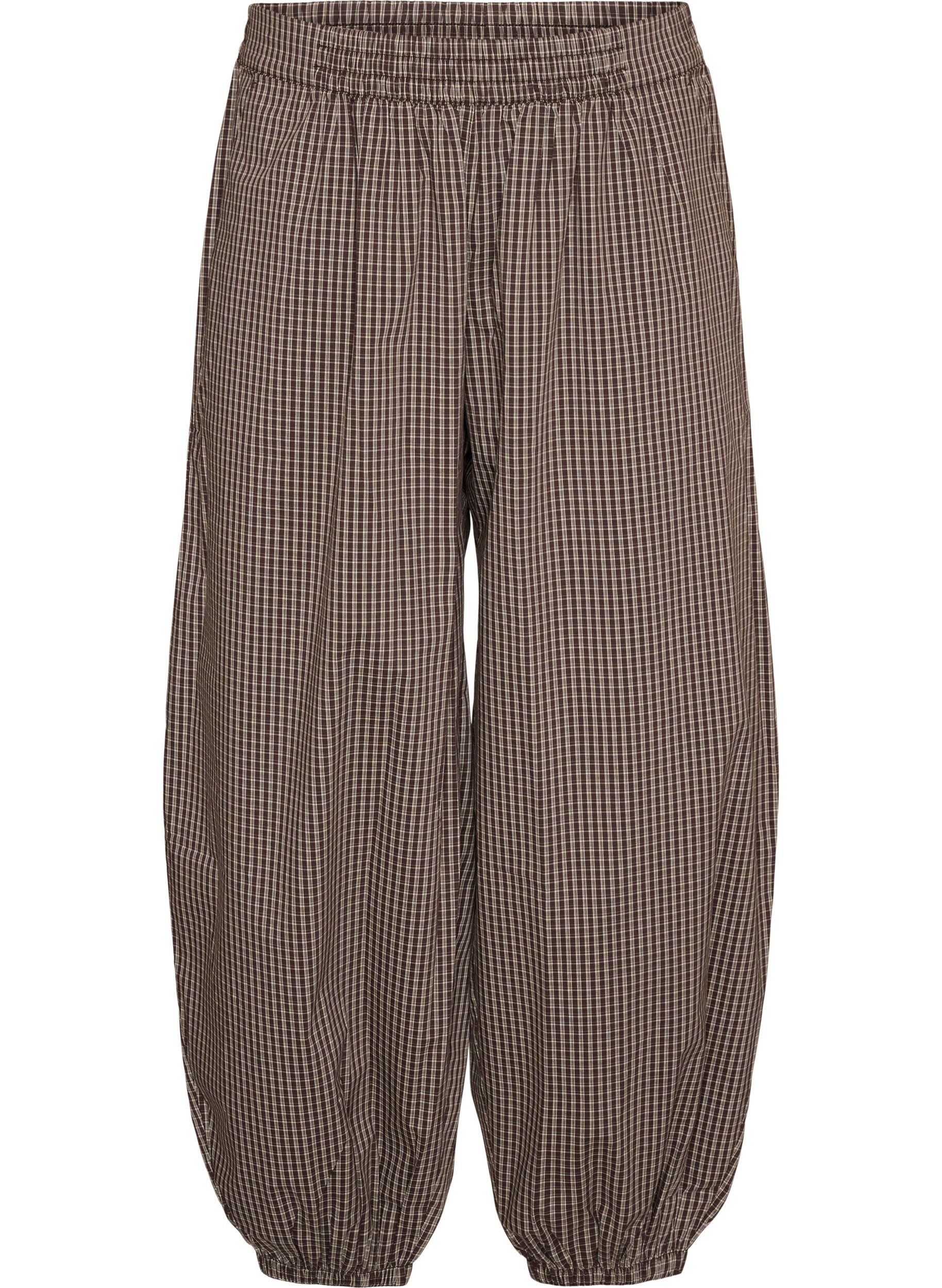 ZizziBallongbyxor med h&ouml;g midja och helt&auml;ckande m&ouml;nster, Brun, Packshot image number 0