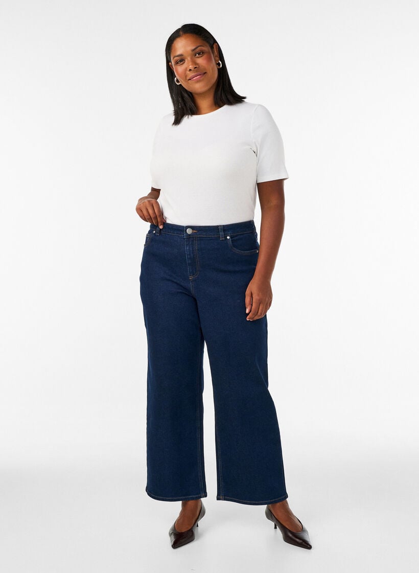 Myra jeans med h&ouml;g midja och bred passform, Bl&aring;, Model image number 0