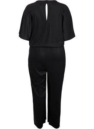Kortärmad jumpsuit med glitter, Black, Packshot image number 1