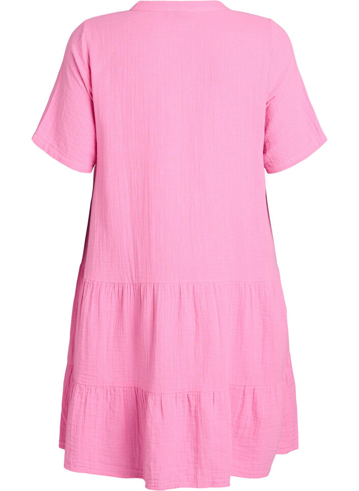 Kort a-linjeformad kl&auml;nning i bomullsmuslin, Rosa, Packshot image number 1