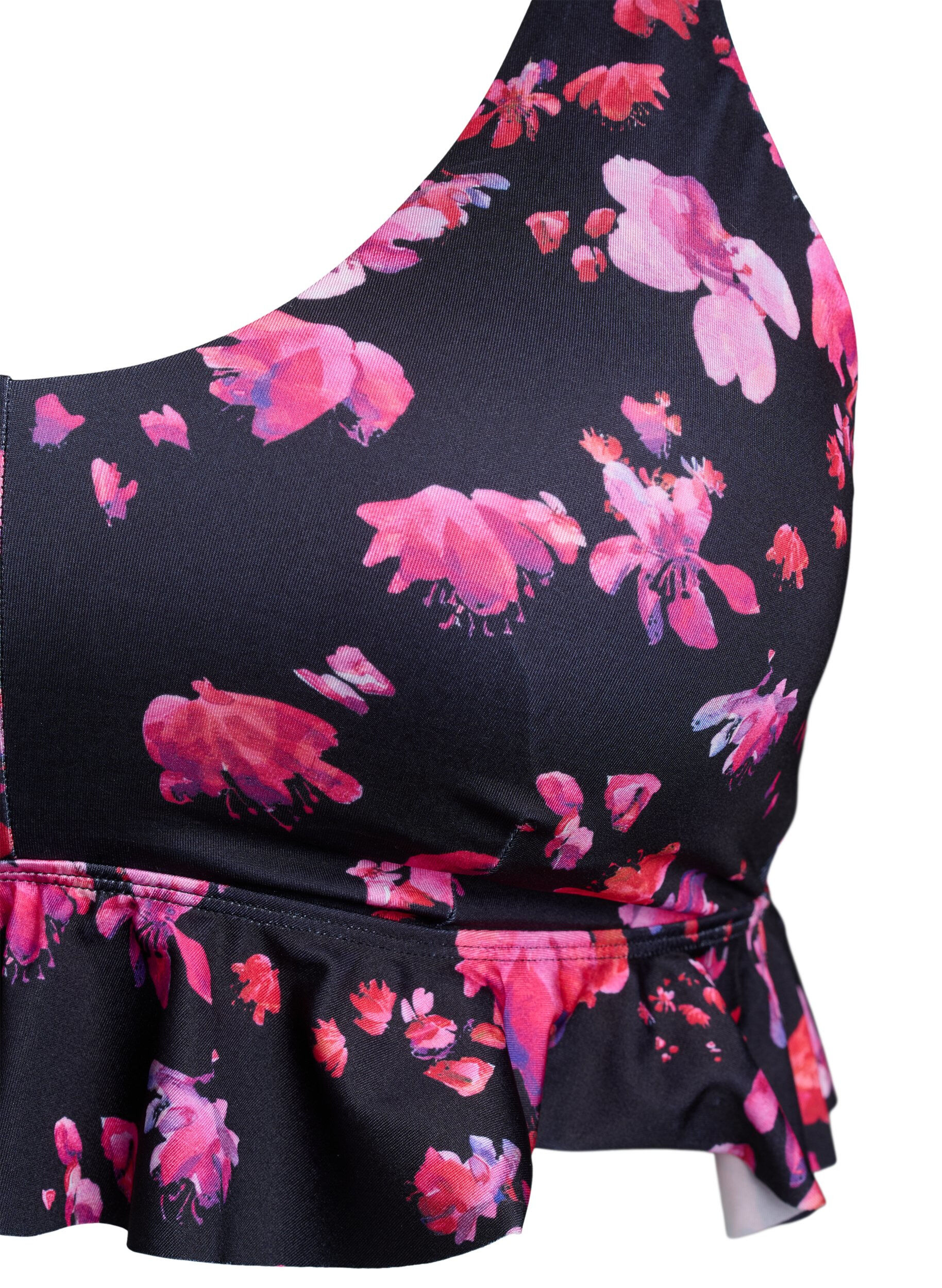 Zizzi Bikinitopp med blommigt m&ouml;nster och volangkant, Rosa, Packshot image number 2