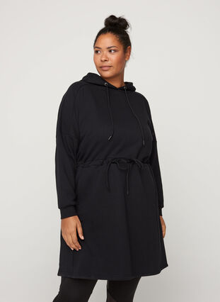 Sweatklänning med luva, Black, Model image number 0