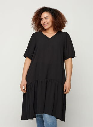 A-linjeformad klänning med 2/4 ärmar, Black, Model image number 0